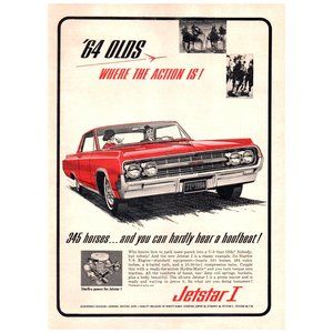 1964 Oldsmobile Jetstar V8 Engine Where The Action Is Color Vintage Print Ad 60s